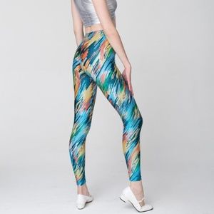 AA Cali Sun and Fun Shiny Teal Brushstroke Legging